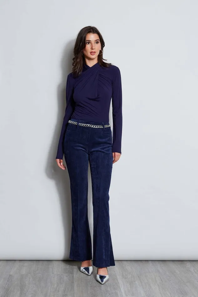 Elie Tahari Long Sleeve Twist Neck Knit Galaxy Navy Women Tops