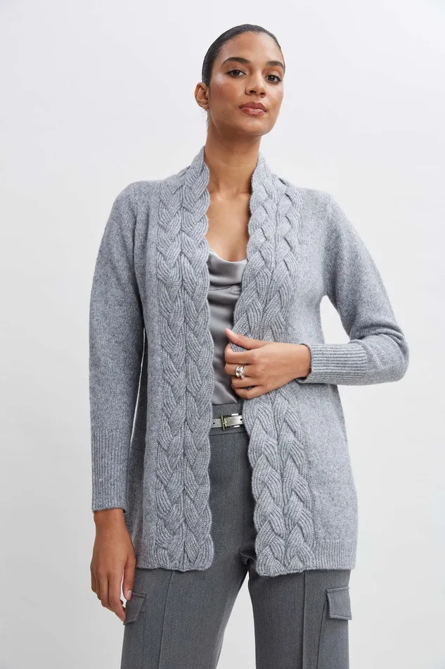 Elie Tahari Metallic Cable Cardigan Greysilver Women Tops