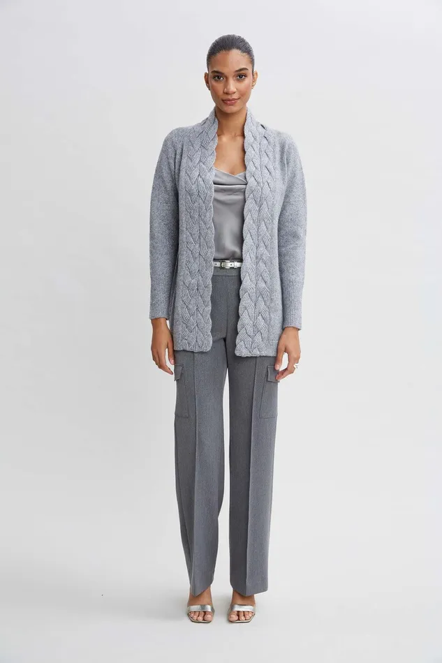 Elie Tahari Metallic Cable Cardigan Greysilver Women Tops