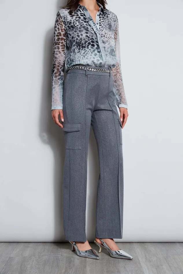 Elie Tahari Metallic Cargo Pant Metallic Grey Women Bottoms