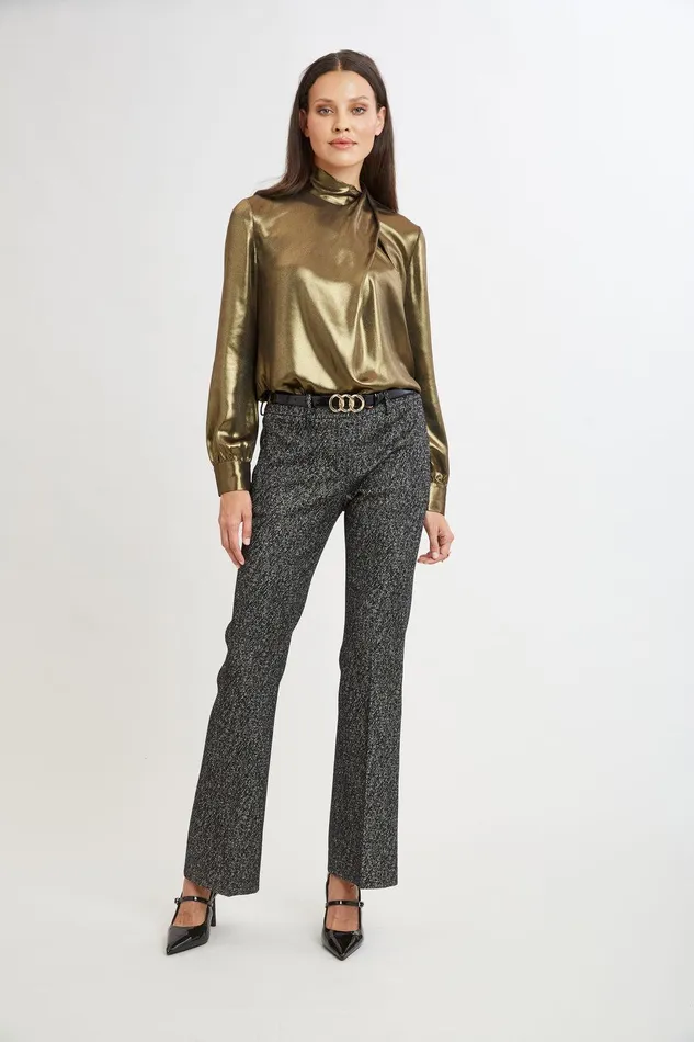 Elie Tahari Metallic Draped Neck Shirt Antique Gold Women Tops