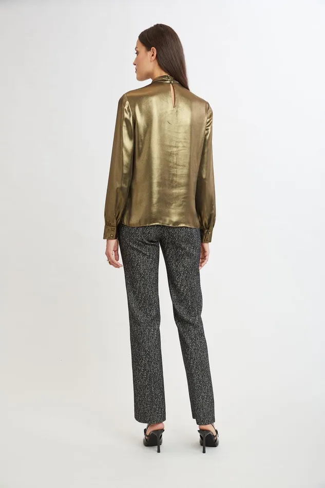 Elie Tahari Metallic Draped Neck Shirt Antique Gold Women Tops