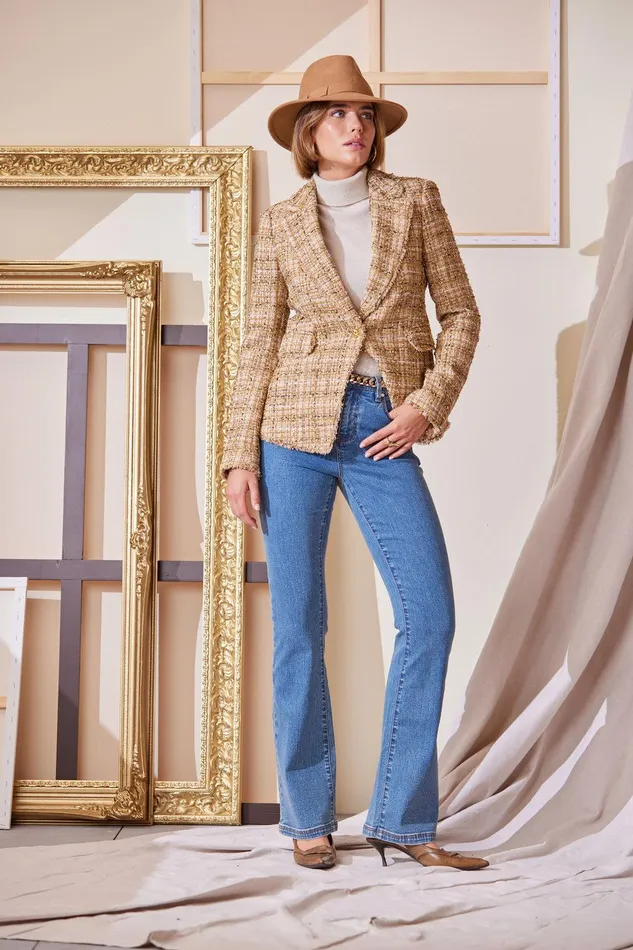 Elie Tahari Metallic Tweed Blazer Gold Multi Women Jackets and Blazers