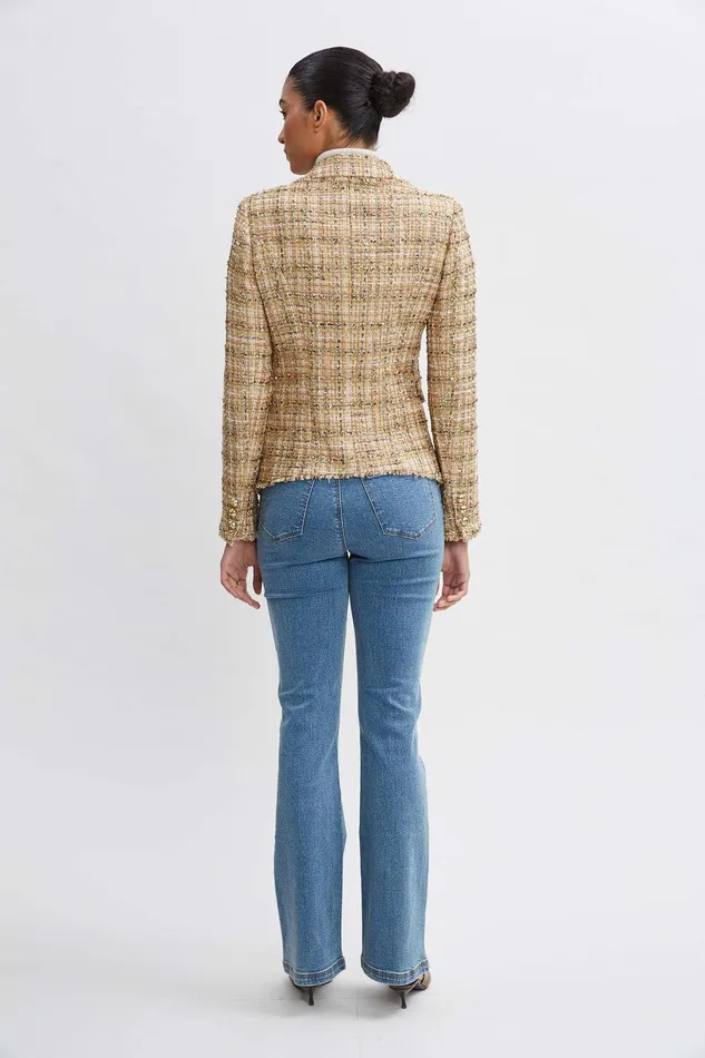 Elie Tahari Metallic Tweed Blazer Gold Multi Women Jackets and Blazers