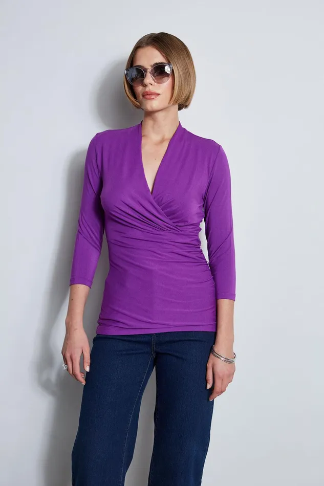 Elie Tahari Mock Wrap Knit Berry Women Tops