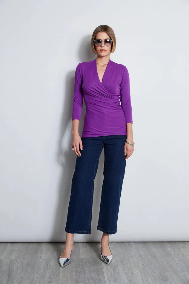 Elie Tahari Mock Wrap Knit Berry Women Tops