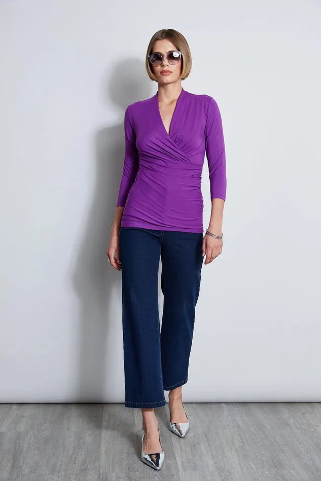 Elie Tahari Mock Wrap Knit Berry Women Tops