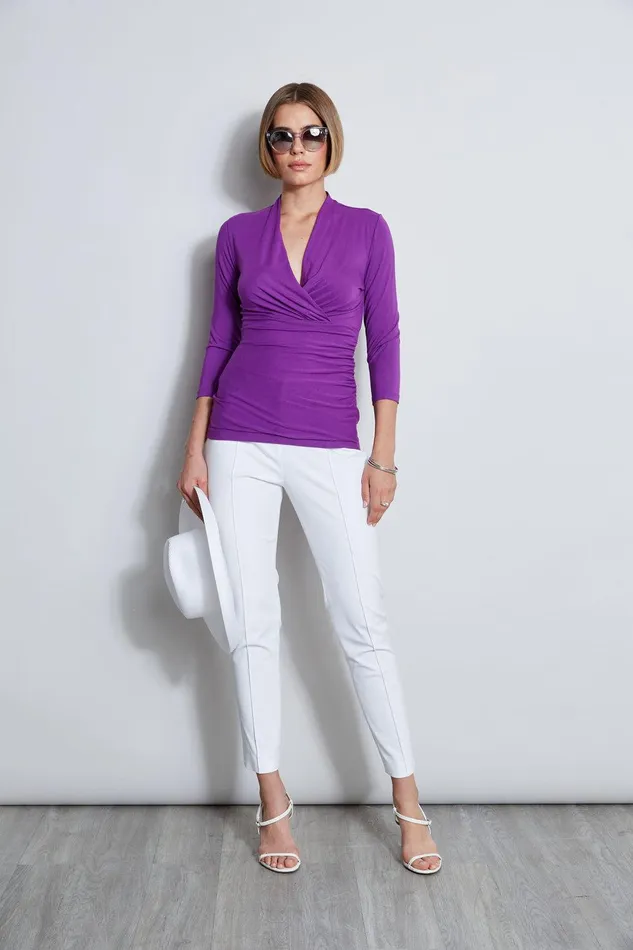 Elie Tahari Mock Wrap Knit Berry Women Tops