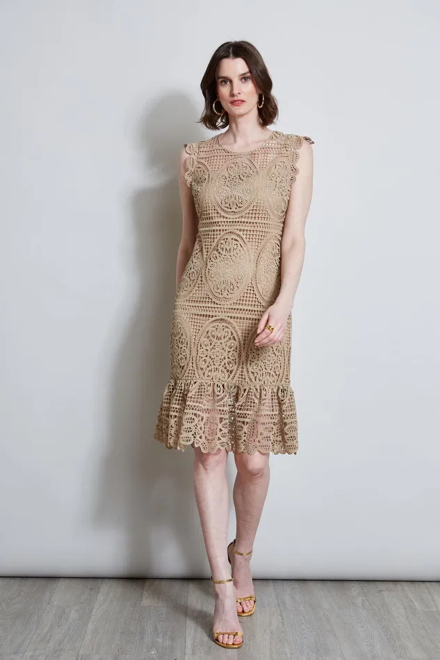 Elie Tahari Mosaic Lace Dress Sandcastle Women Dresses and Jumpsuits