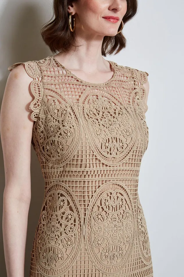 Elie Tahari Mosaic Lace Dress Sandcastle Women Dresses and Jumpsuits