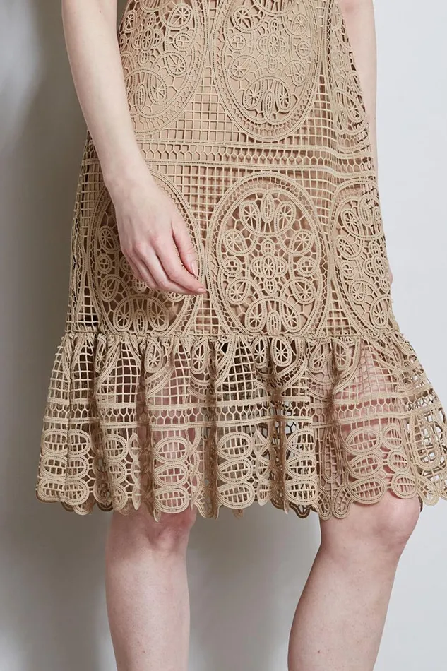Elie Tahari Mosaic Lace Dress Sandcastle Women Dresses and Jumpsuits