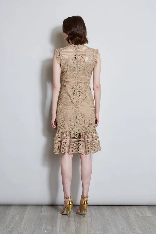 Elie Tahari Mosaic Lace Dress Sandcastle Women Dresses and Jumpsuits