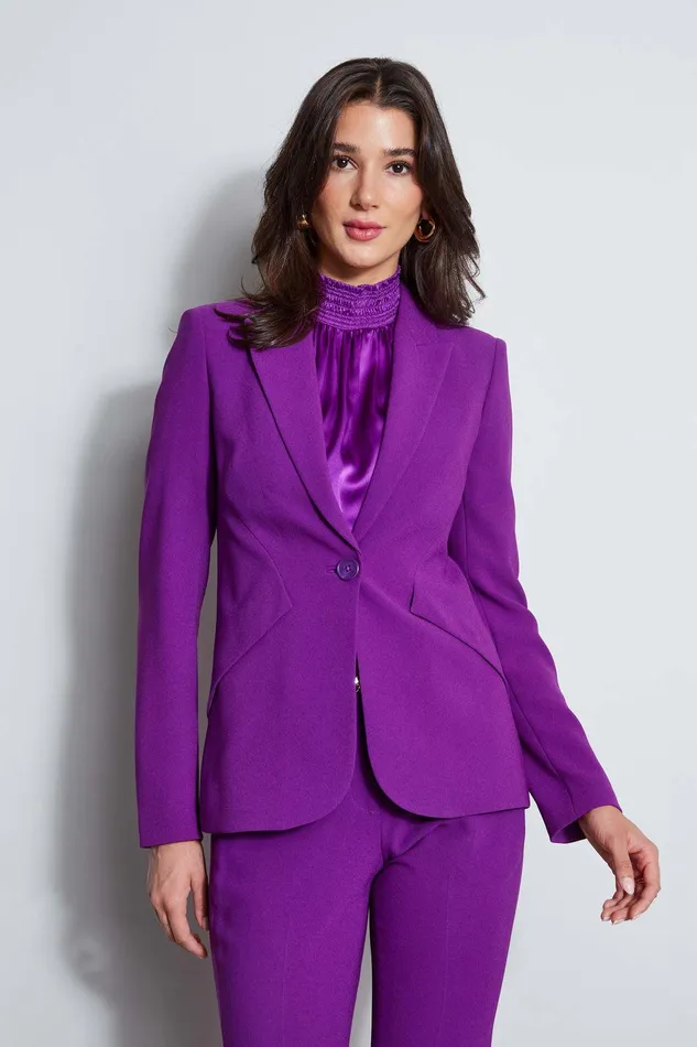 Elie Tahari Panel Single Button Blazer Berry Women Jackets and Blazers
