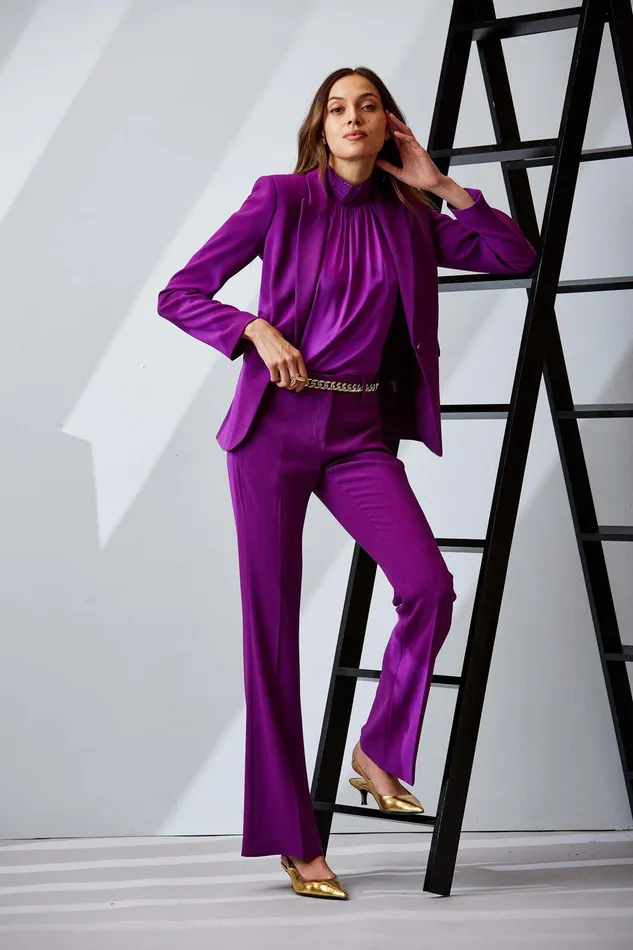 Elie Tahari Panel Single Button Blazer Berry Women Jackets and Blazers