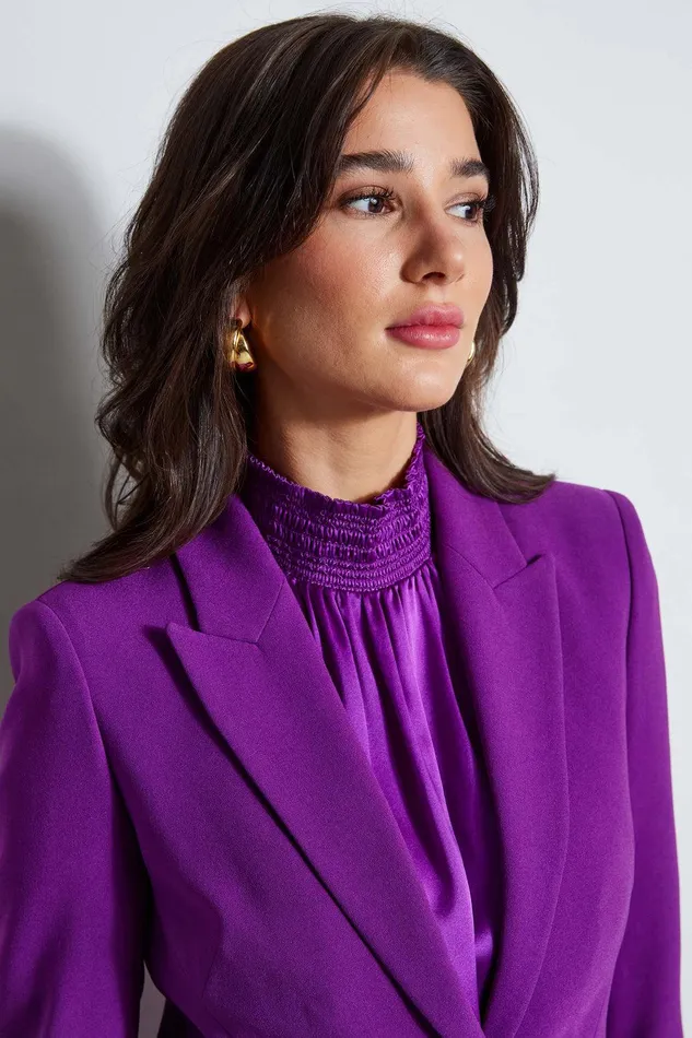Elie Tahari Panel Single Button Blazer Berry Women Jackets and Blazers