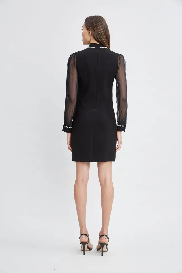 Elie Tahari Pearl Detail Crepe Dress Black Women Dresses and Jumpsuits