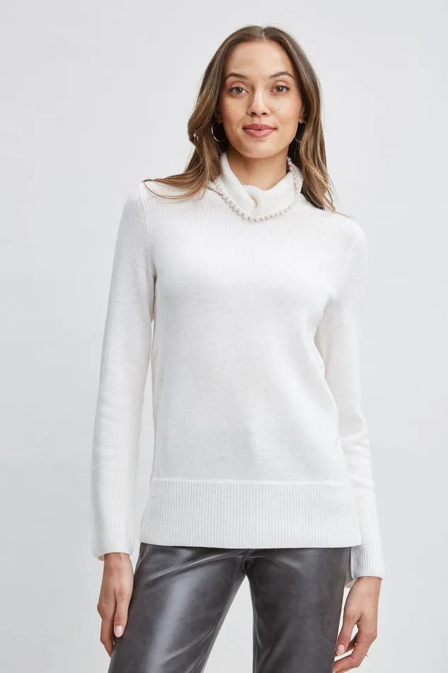 Elie Tahari Pearl Turtleneck Cashmere Wool Sweater Snow Women Tops