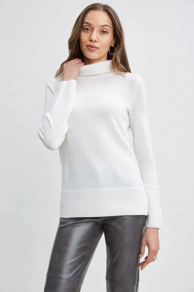 Elie Tahari Pearl Turtleneck Cashmere Wool Sweater Snow Women Tops