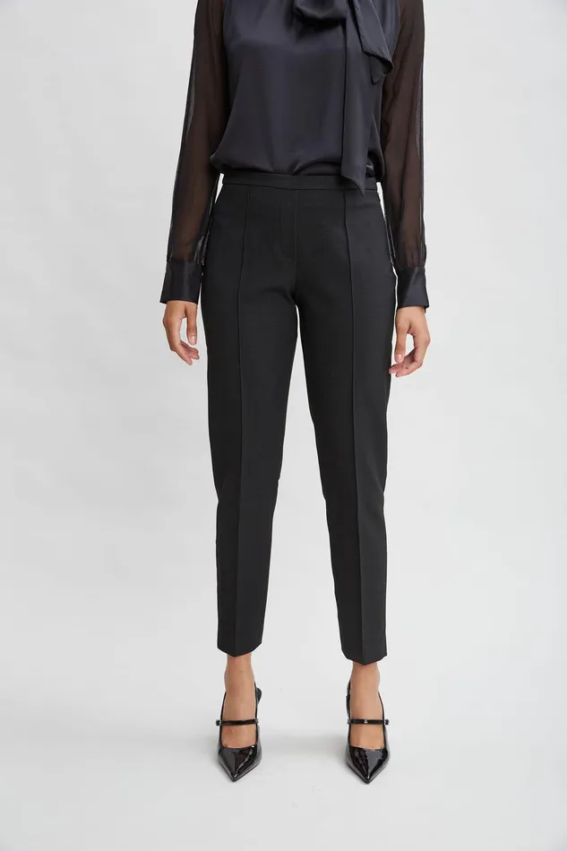 Elie Tahari Pintuck Slim Pant Black Women Bottoms