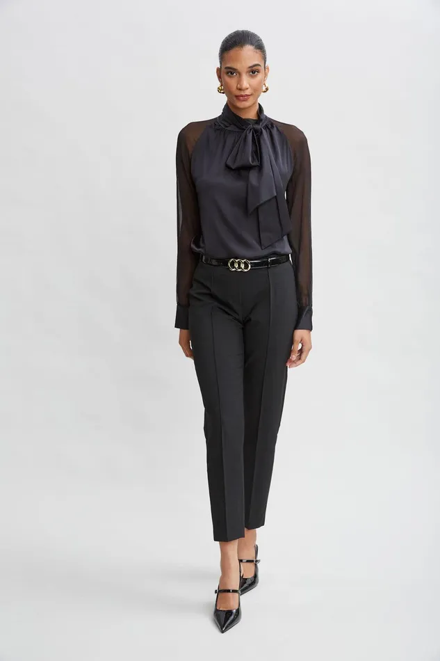 Elie Tahari Pintuck Slim Pant Black Women Bottoms