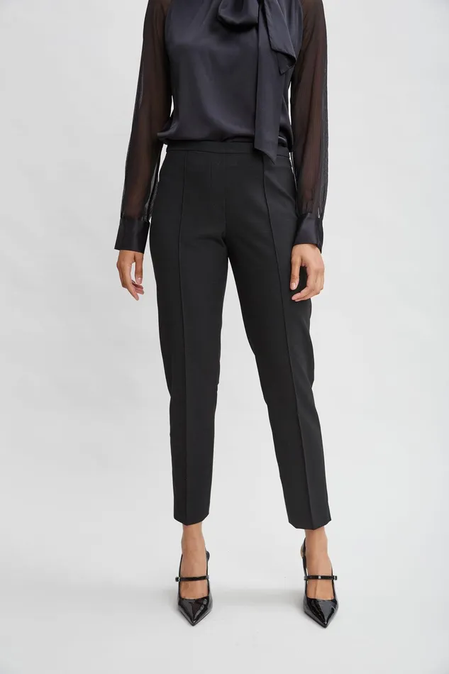 Elie Tahari Pintuck Slim Pant Black Women Bottoms