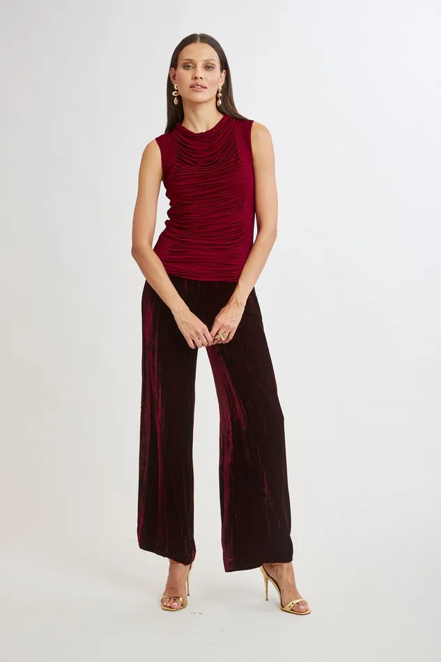 Elie Tahari Pleat Detail Matte Jersey Knit Sangria Women Tops