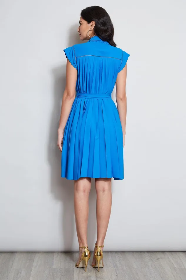 Elie Tahari Pleated Scallop Dress Blue Ivy Women Dresses and Jumpsuits