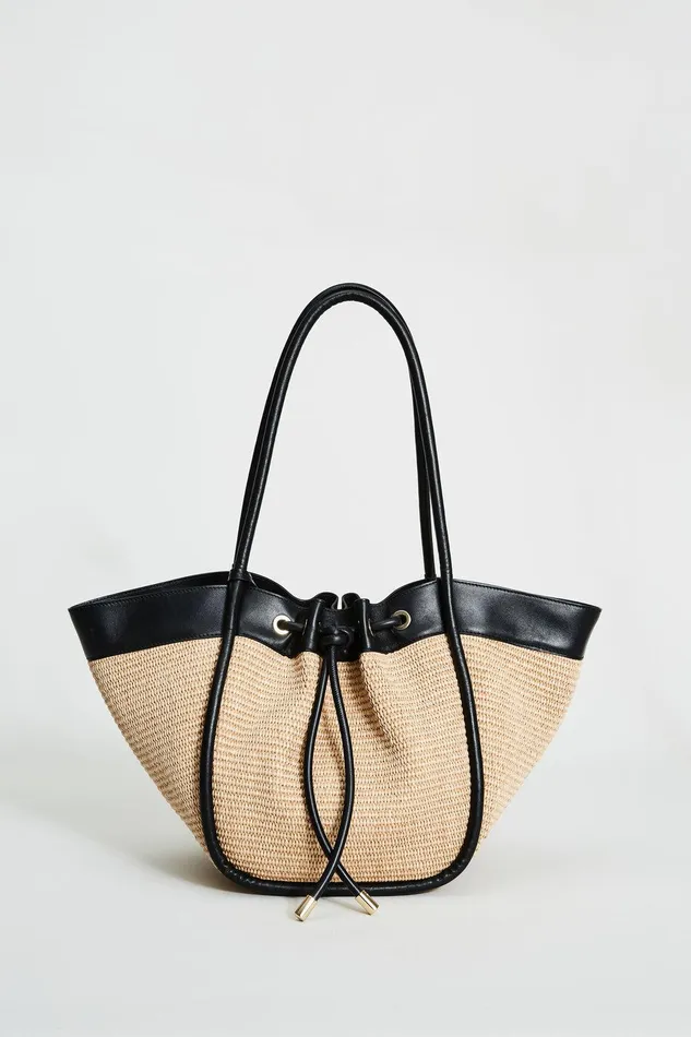 Elie Tahari Raffia Tote Bag Sandblack Women Handbags