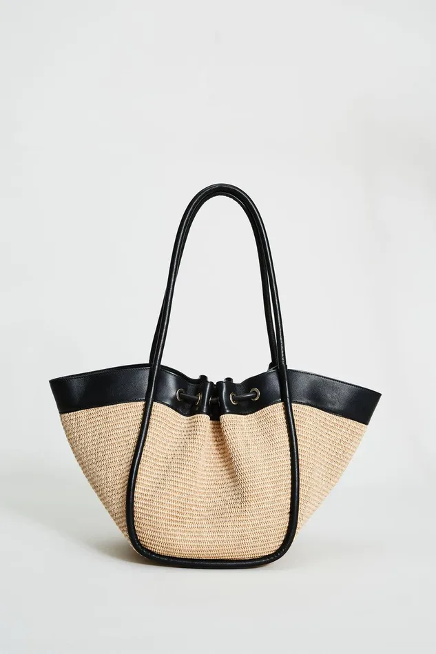 Elie Tahari Raffia Tote Bag Sandblack Women Handbags