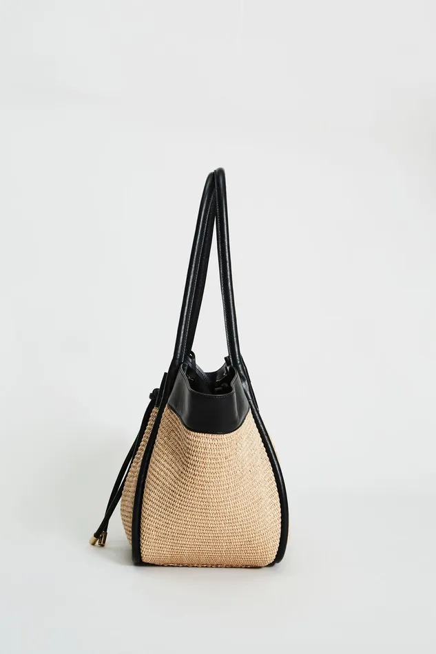 Elie Tahari Raffia Tote Bag Sandblack Women Handbags