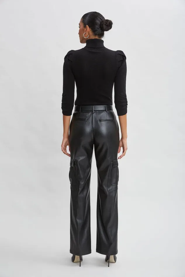 Elie Tahari Ruched Sleeve Cashmere Wool Sweater Black Women Suiting