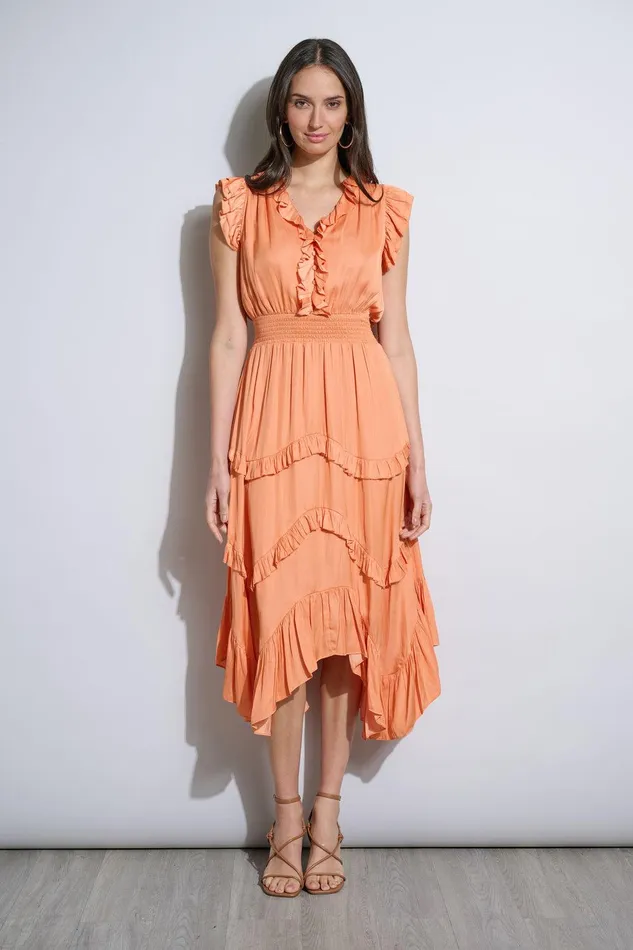 Elie Tahari Ruffle Midi Dress Hopscotch Women Dresses and Jumpsuits