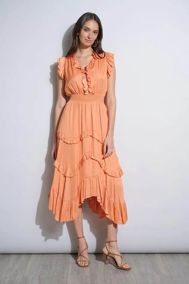 Elie Tahari Ruffle Midi Dress Hopscotch Women Dresses and Jumpsuits
