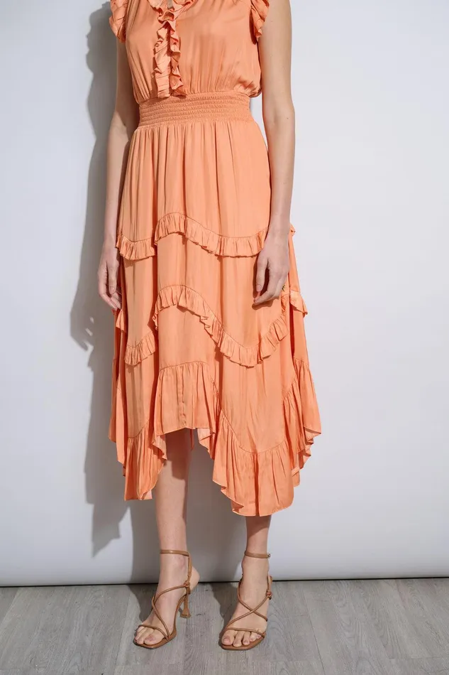 Elie Tahari Ruffle Midi Dress Hopscotch Women Dresses and Jumpsuits