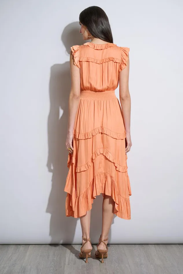 Elie Tahari Ruffle Midi Dress Hopscotch Women Dresses and Jumpsuits