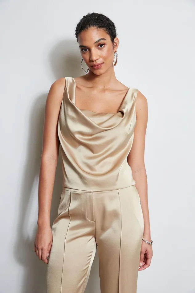 Elie Tahari Satin Cowl Cami Sandcastle Women Tops
