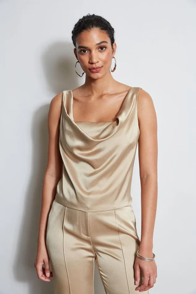 Elie Tahari Satin Cowl Cami Sandcastle Women Tops