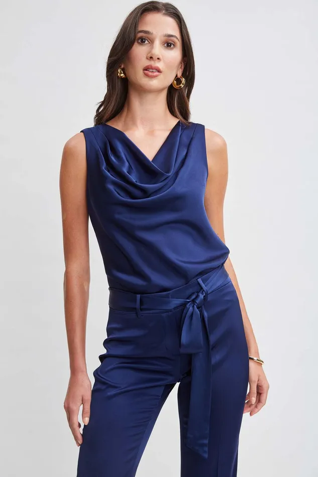 Elie Tahari Satin Cowl Top Midnight Women Tops