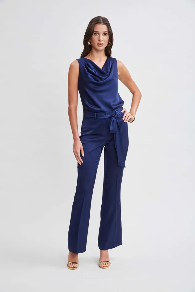 Elie Tahari Satin Cowl Top Midnight Women Tops