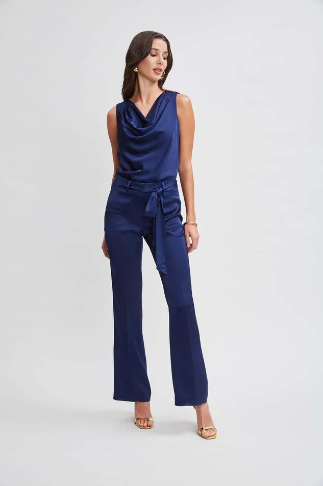 Elie Tahari Satin Cowl Top Midnight Women Tops