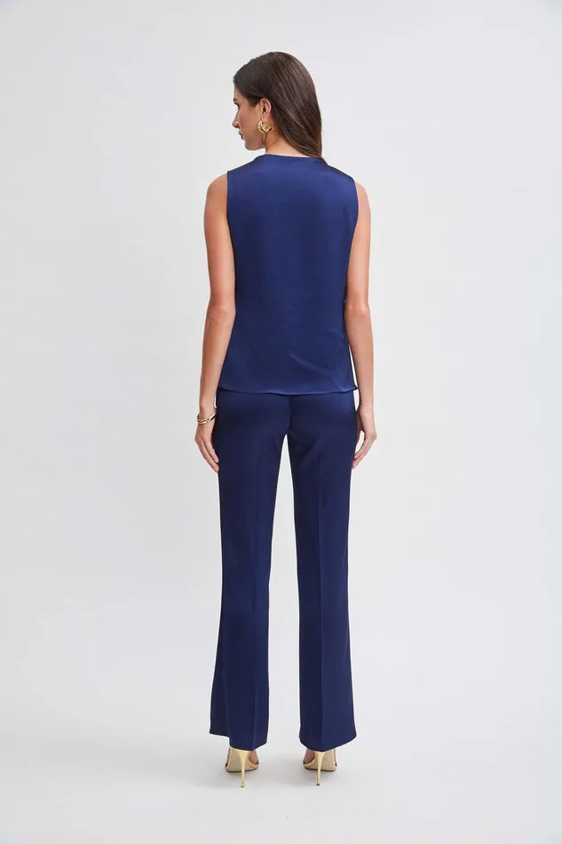 Elie Tahari Satin Cowl Top Midnight Women Tops