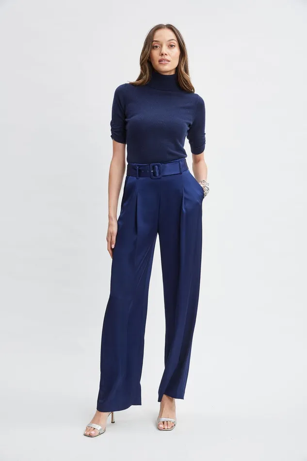 Elie Tahari Short Sleeve Cashmere Wool Sweater Midnight Women Tops