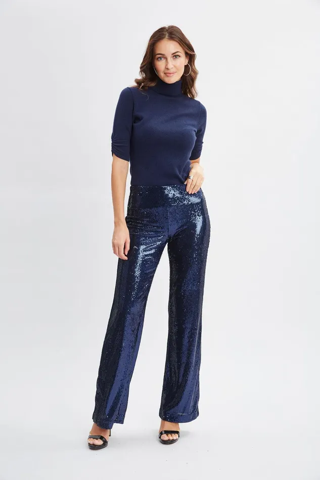 Elie Tahari Short Sleeve Cashmere Wool Sweater Midnight Women Tops