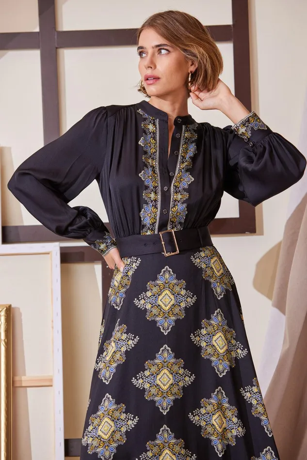 Elie Tahari Silk Geometric Midi Dress Marseille Print Women Dresses and Jumpsuits