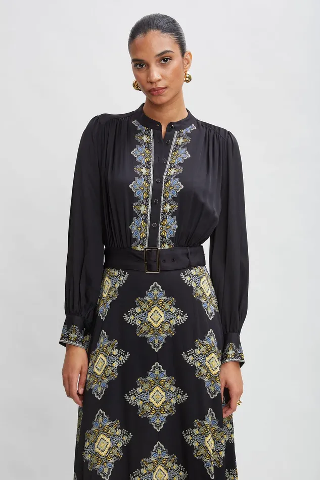 Elie Tahari Silk Geometric Midi Dress Marseille Print Women Dresses and Jumpsuits