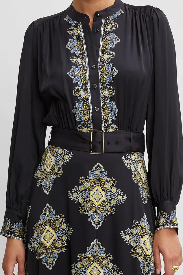 Elie Tahari Silk Geometric Midi Dress Marseille Print Women Dresses and Jumpsuits