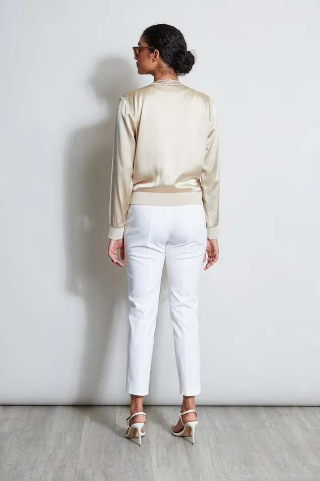 Elie Tahari Silk Satin Bomber Jacket Driftwood Women Jackets and Blazers