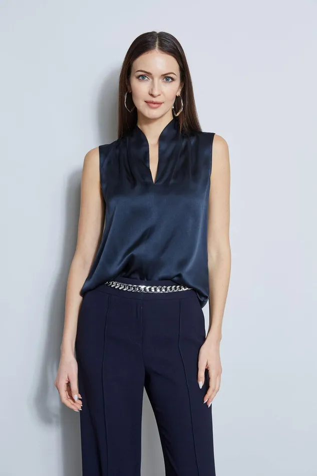 Elie Tahari Silk Satin Contour Shirt Stargazer Women Tops