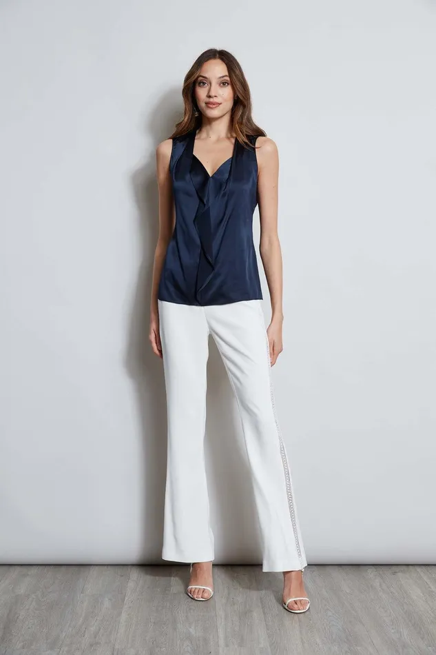 Elie Tahari Silk Satin Sleeveless Cascade Shirt Stargazer Women Tops