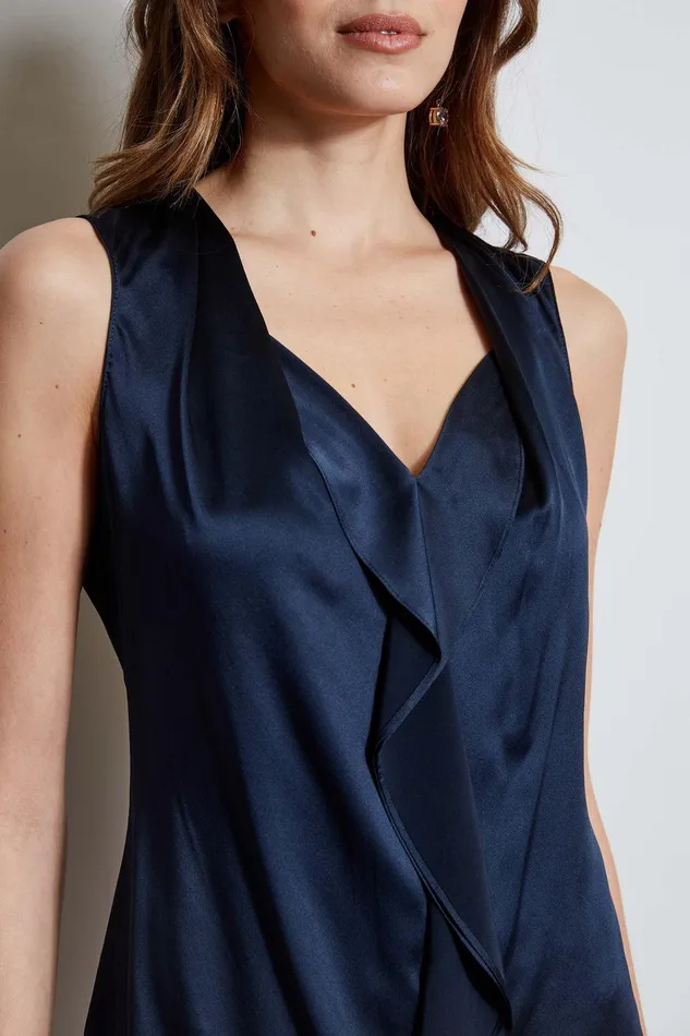 Elie Tahari Silk Satin Sleeveless Cascade Shirt Stargazer Women Tops